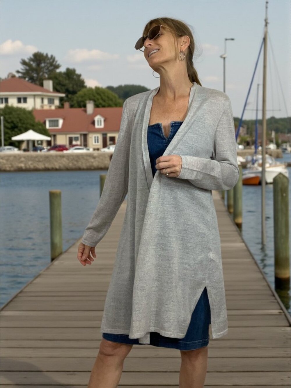 Eileen Fisher Fine Merino Wool Long Cardigan Sweater M Gray NEW